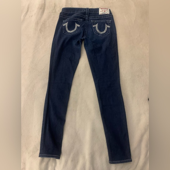 Vintage True Religion Dark Wash Denim Women Jean Rhinestone Super Skinny Size 27 - Picture 4 of 13